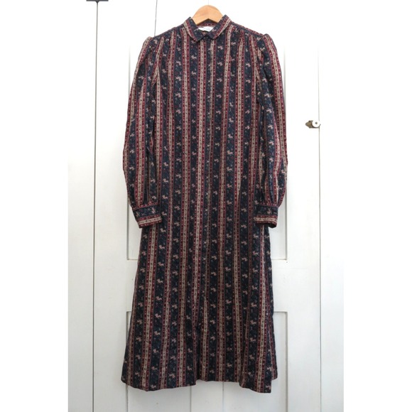 Vintage Herman Geist Floral Cotton Maxi Shirt Dress 10 Puff Sleeve Cottagecore - Picture 2 of 11